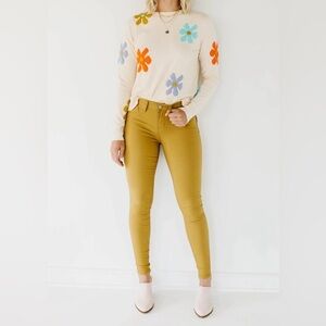 YMI Hyperstretch Mid Rise Jeggings Skinny Jeans in Sunset Mustard Yellow